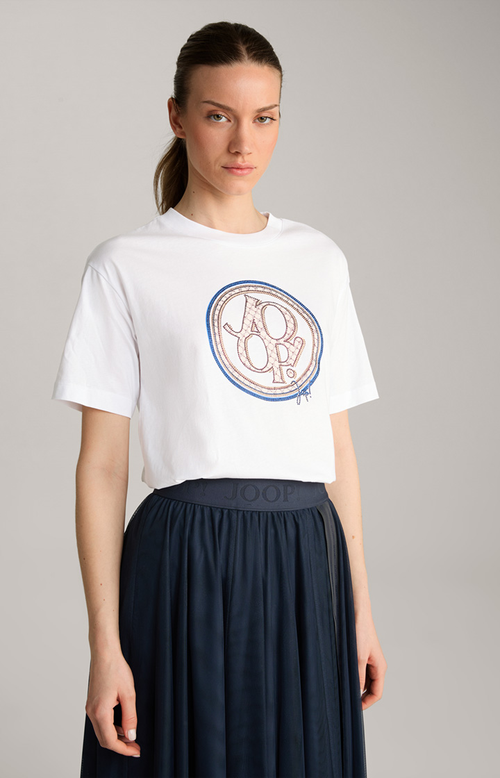 Baumwoll-T-Shirt in Weiss/Blau