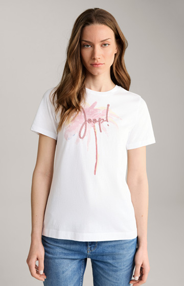 Baumwoll-T-Shirt in Weiß/Altrosa