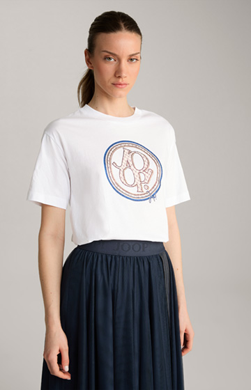Baumwoll-T-Shirt in Weiss/Blau