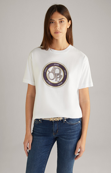 Baumwoll-T-Shirt in Weiß/ Lila