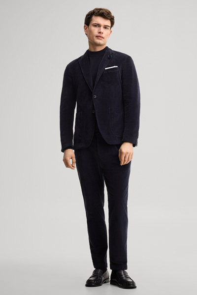 Leads to product detail page "Pleated trousers in navy"