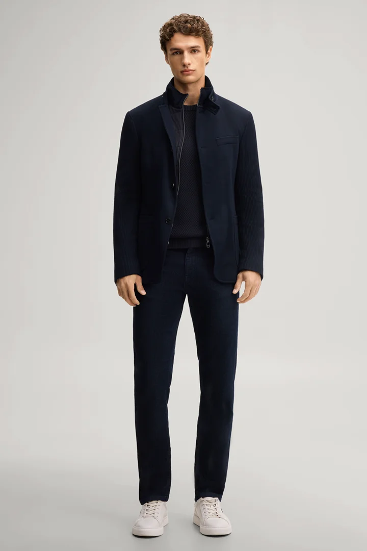 Leads to product detail page "Navy structured suit jacket with a stand-up collar"