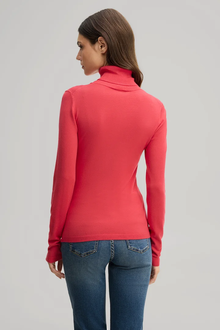 Leads to product detail page "Pink viscose roll-neck jumper"