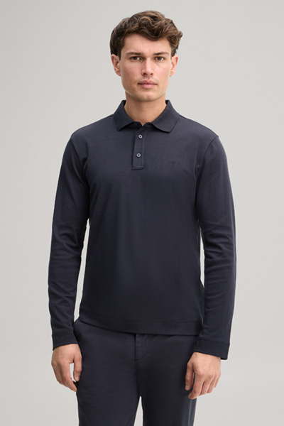 Leads to product detail page "Long-sleeved polo shirt in navy"