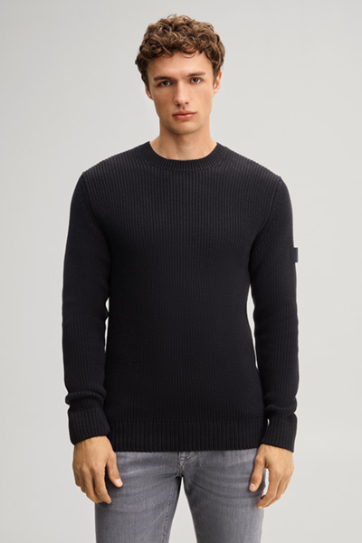 Führt zu Produktdetailseite „Crewneck-Pullover aus Baumwolle in Schwarz strukturiert"