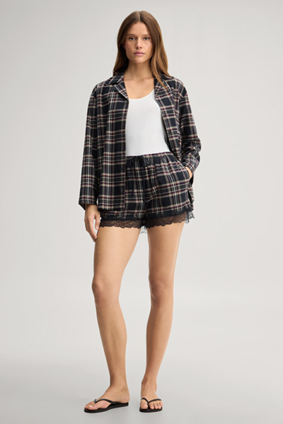 Führt zu Produktdetailseite „Loungewear-Shorts in Dunkelblau kariert"