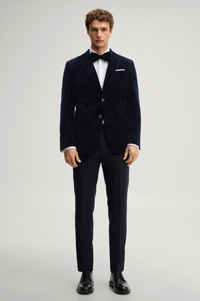 Leads to product detail page "Navy velvet suit jacket"