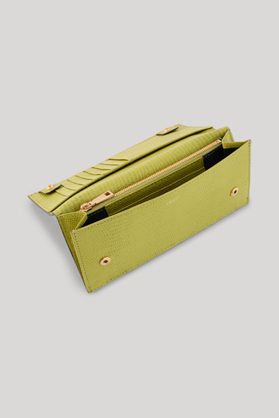 Leads to product detail page "Lizeta Virna wallet in embossed lime green"