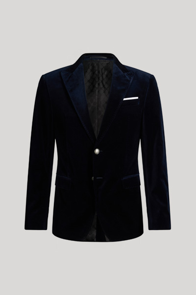 Leads to product detail page "Navy velvet suit jacket"