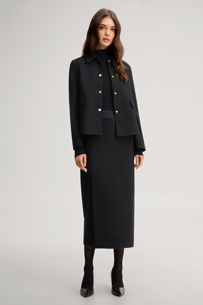 Führt zu Produktdetailseite „Black viscose-wool blend pencil skirt with a slit"