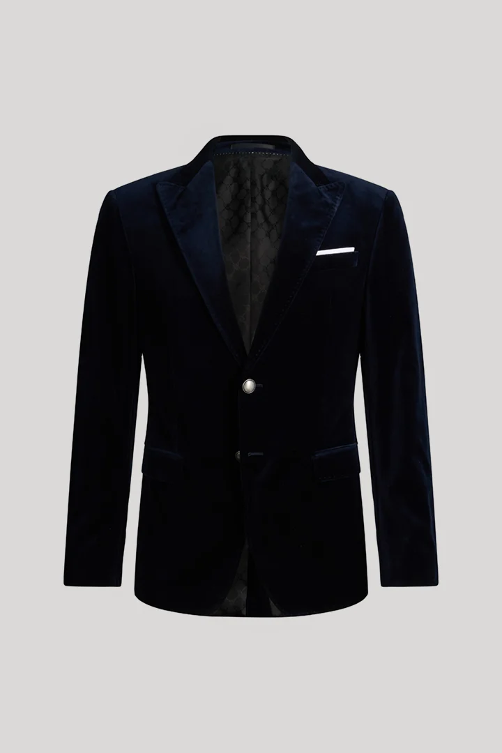 Leads to product detail page "Navy velvet suit jacket"