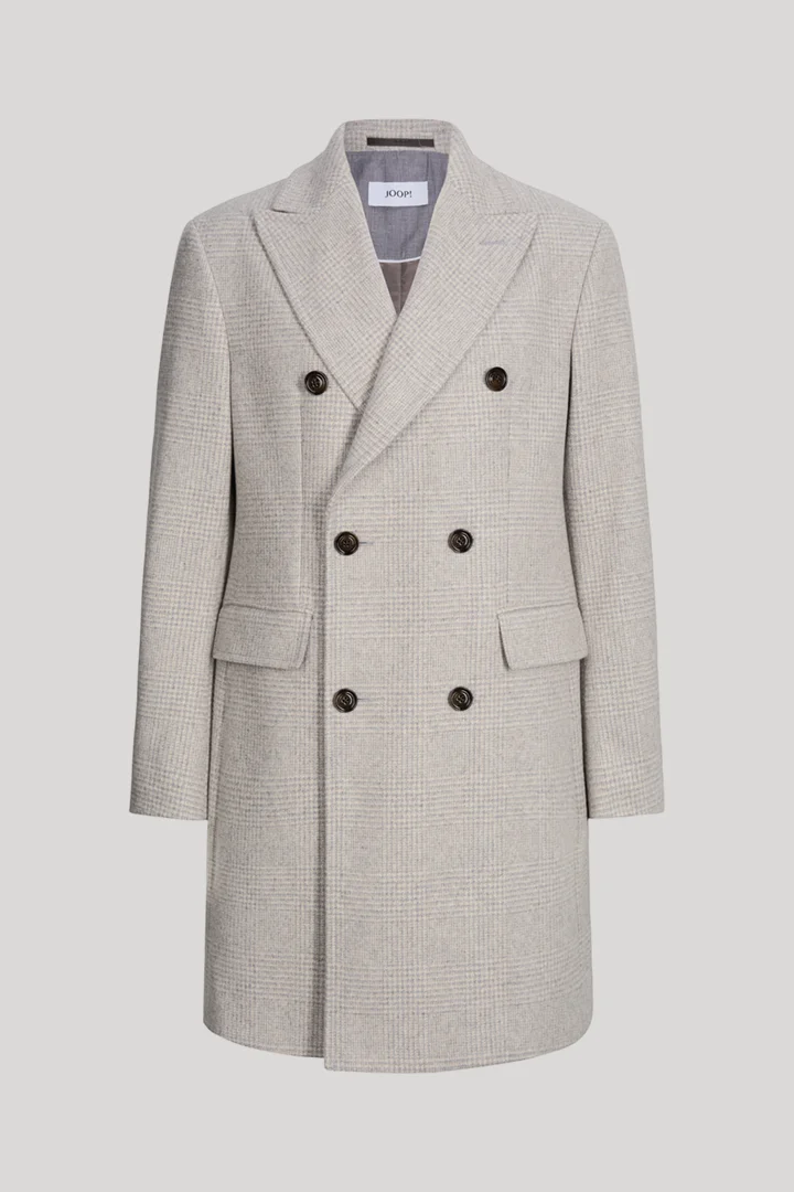 JOOP! presents the product Double-breasted coat in a beige checked wool blend from the category Coats as a cut-out
