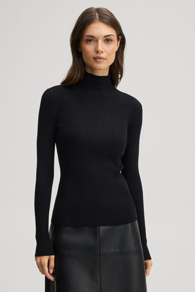 Leads to product detail page "Black viscose-blend jumper with a stand-up collar"
