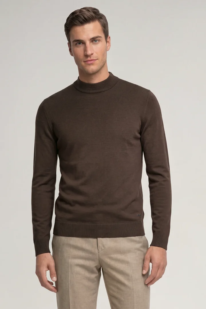 Leads to product detail page "Dark brown virgin wool crew-neck jumper"