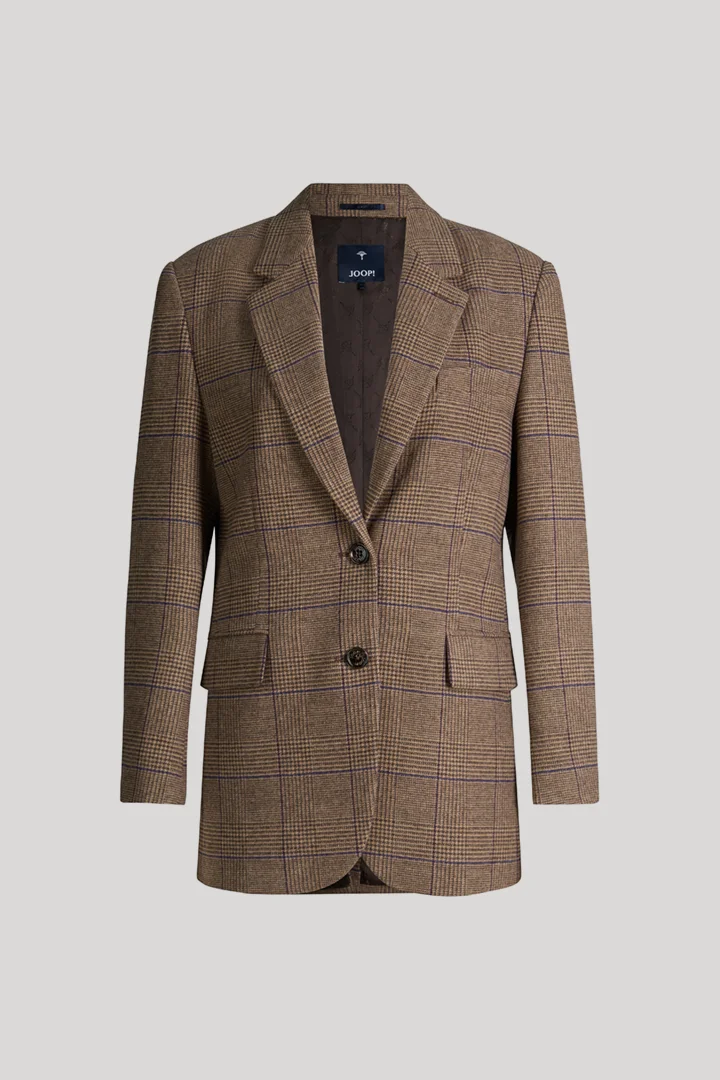 Führt zu Produktdetailseite „Wollmix-Boyfriend-Blazer in Braun-Lila kariert"