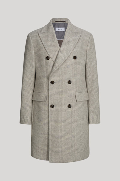 Double-breasted coat in a beige checked wool blend