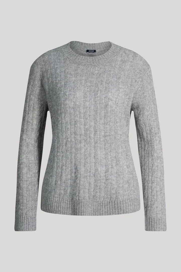 JOOP! presents the product Cashmere jumper with cable knit pattern in marl grey from the category Knitwear as a cut-out