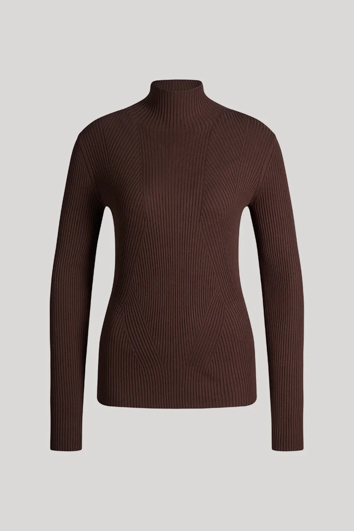 Leads to product detail page "Dark brown viscose-blend jumper with a stand-up collar"