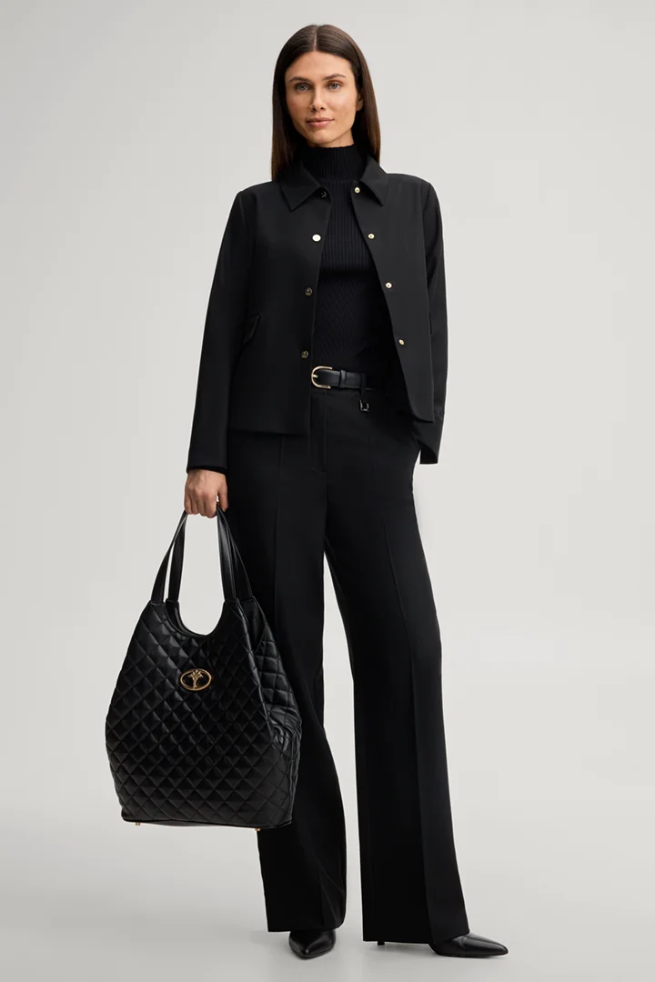 Leads to product detail page "Black wool-blend cropped blazer jacket"