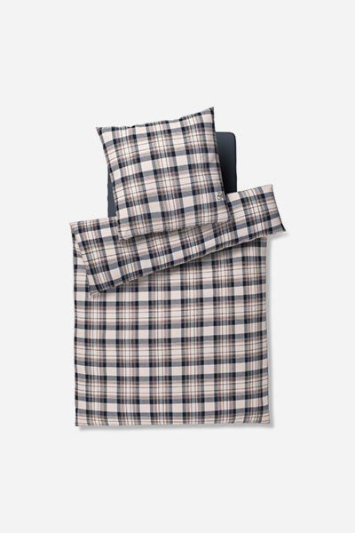Leads to product detail page "JOOP! soft frames bed linen in blue and beige chequered"