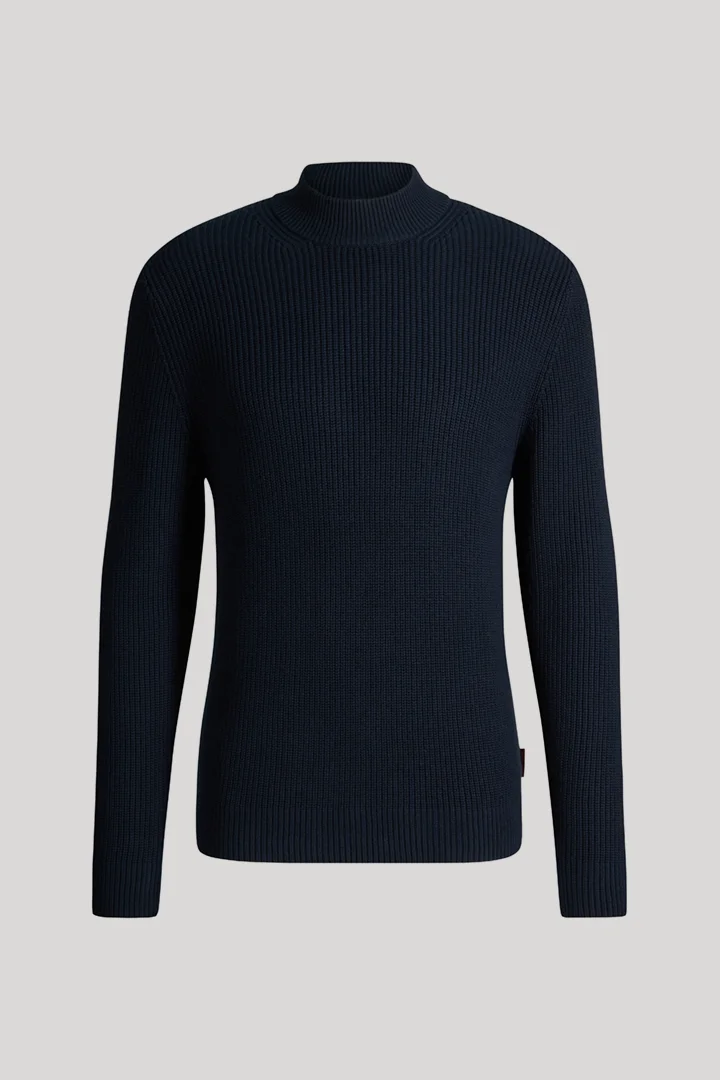 Leads to product detail page "Pullover mit Stehkragen in Dunkelblau"