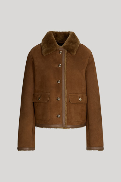 Leads to product detail page "Brown lambskin shirt jacket"