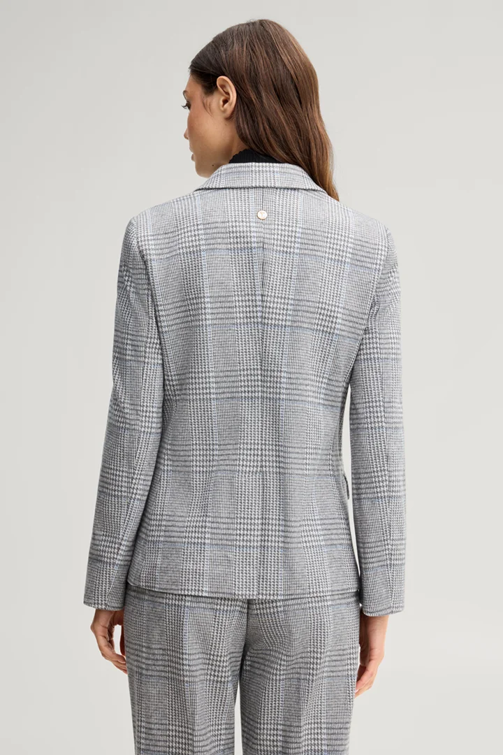 Leads to product detail page "Grey and ecru checked jersey blazer"