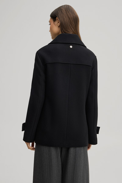 Führt zu Produktdetailseite „Wollmix-Doppelreiher-Jacke in Schwarz"