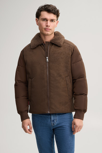 Leads to product detail page "Jacket with a turn-down collar in dark brown"
