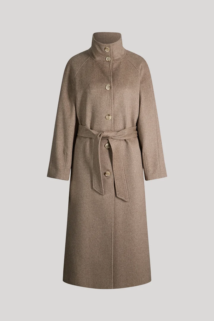 Wool-blend maxi coat with cashmere in marl beige