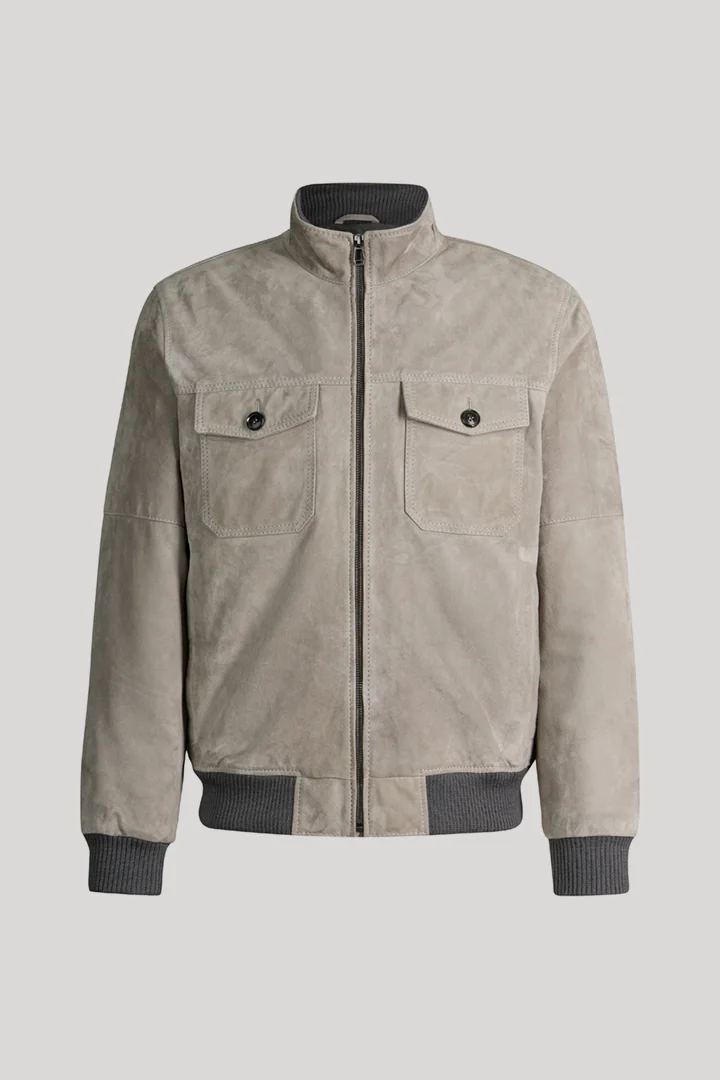 Leads to product detail page "Light grey suede jacket"
