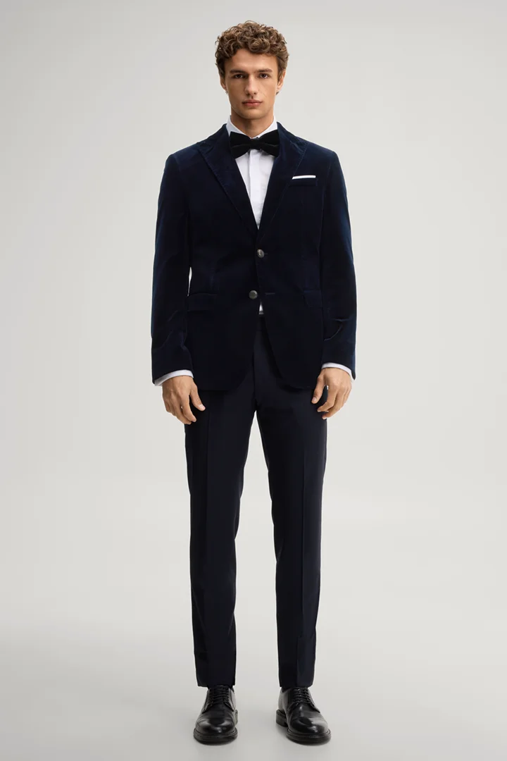 Leads to product detail page "Navy velvet suit jacket"