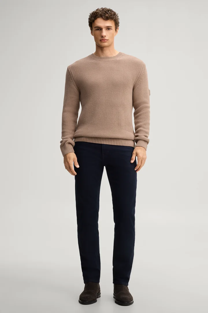 Leads to product detail page "Brown structured cotton crew-neck jumper"