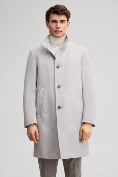 Leads to product detail page "Light grey wool-blend coat with a stand-up collar"