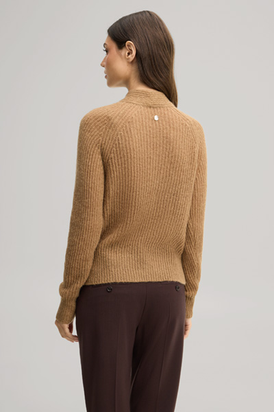 Leads to product detail page "Camel-coloured alpaca-wool blend jumper with a bow"