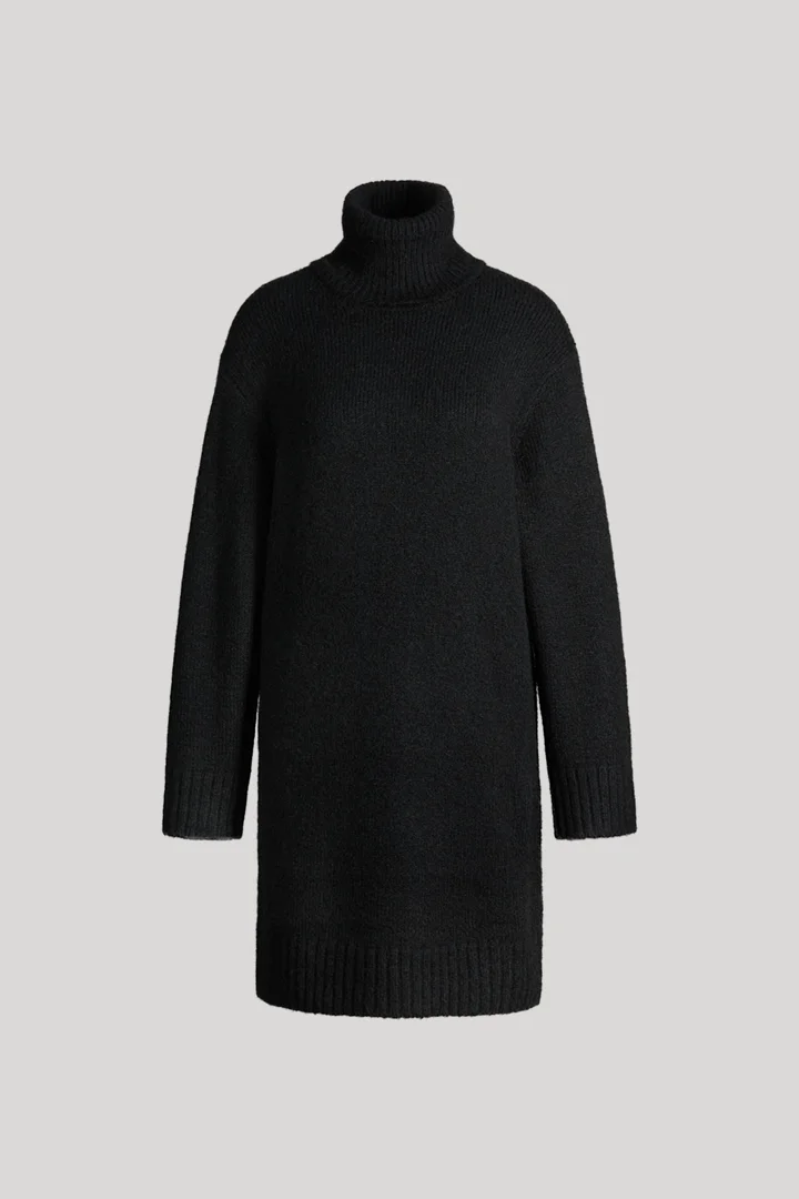 Leads to product detail page "Black knitted jumper dress with a roll neck"