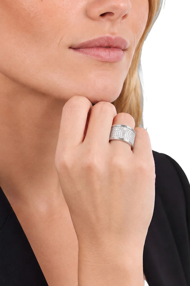 Leads to product detail page "Silver ring with cubic zirconia"