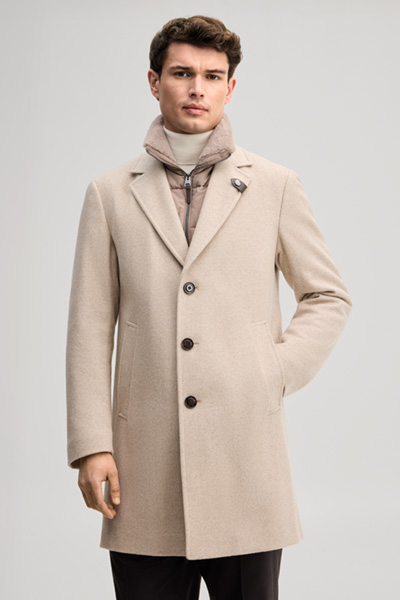 Leads to product detail page "Wool-blend coat with inlay in light beige"
