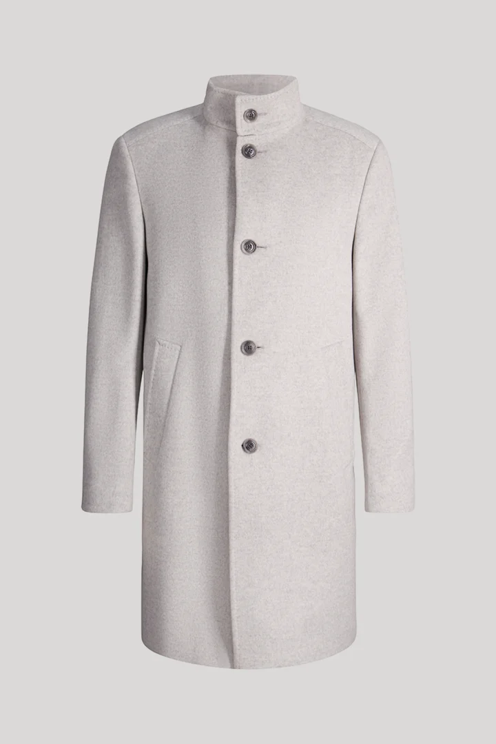 JOOP! presents the product Light grey wool-blend coat with a stand-up collar from the category Coats as a cut-out
