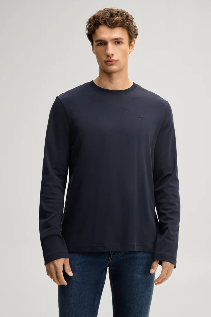 Leads to product detail page "Navy cotton longsleeve top"