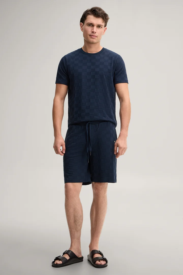 Leads to product detail page "Dark blue loungewear shorts"