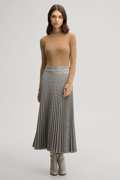 Leads to product detail page "Viscose-blend jumper with a stand-up collar in camel"