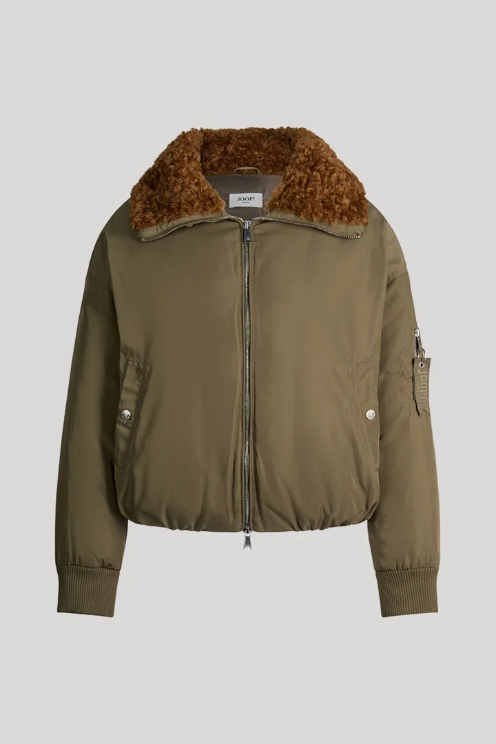 Leads to product detail page "Aviator jacket with teddy collar in olive"