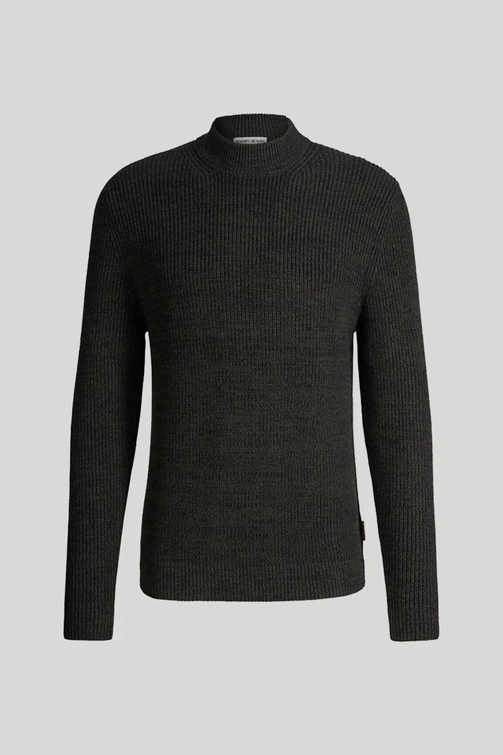 Führt zu Produktdetailseite „Pullover mit Stehkragen in Dunkelgrün"
