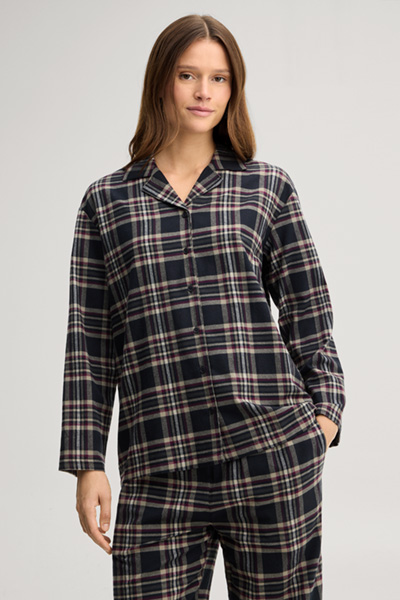 Führt zu Produktdetailseite „Loungewear Shirt in Blau/Beige kariert"