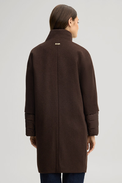 Leads to product detail page "Wool-blend coat with inlay in dark brown"