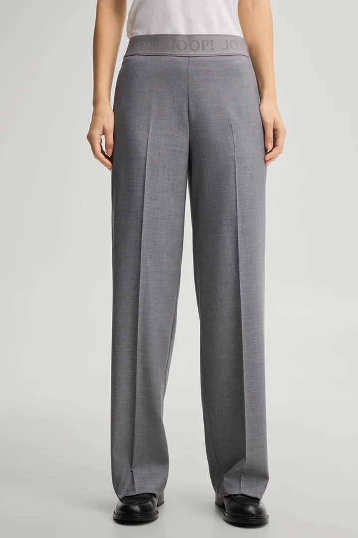 Leads to product detail page "Marl grey flannel trousers"