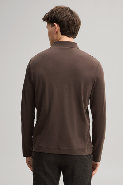 Führt zu Produktdetailseite „Langarm-Poloshirt in Dunkelbraun"
