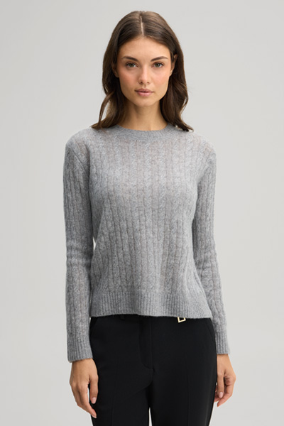 Leads to product detail page "Cashmere jumper with cable knit pattern in marl grey"