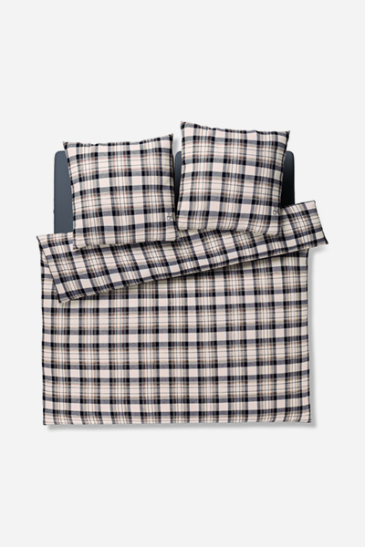 Leads to product detail page "JOOP! soft frames bed linen in blue and beige chequered"